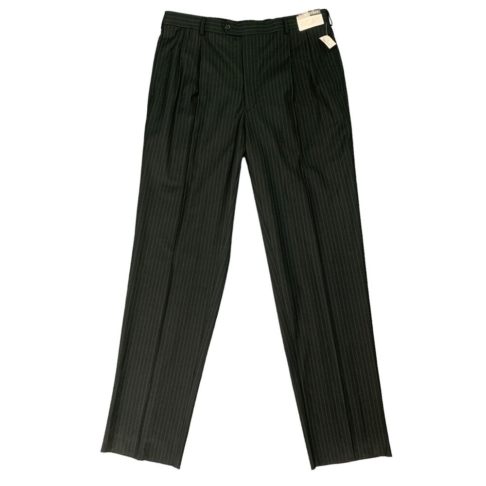 Mazzoni Pleated Dress Pant Mens 44X38 Charcoal Mid Rise Belt Loop Pinstripe New